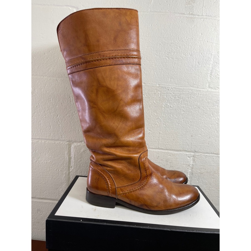 Frye Melissa 76442 Trapunto Brown Leather Tall Riding Boots Pull On Women 7.5 B